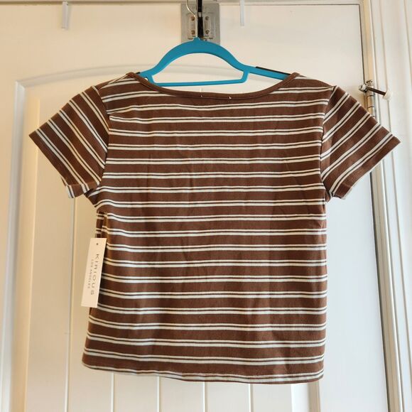 Kirious Striped Button Cropped T-Shirt Women's/Junior's Small Y2K, Skater, Retro - Picture 2 of 4